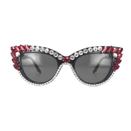 FUPRECIOUS Retro Cateye Sunglasses for Women UV400 Protection Cat Eye bling rhinestone Sun Glasses (white red)