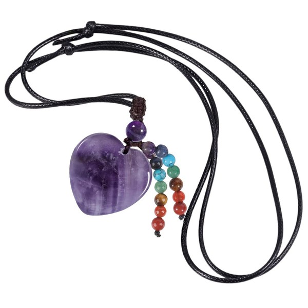 KYEYGWO 7 Chakra Crystal Heart Pendant for Men and Women,