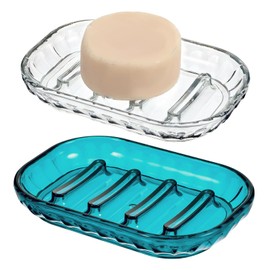 Qianyu 2 Pcs Clear Rectangular Soap Dish Holder for Bathroom Shower Plastic Bar Soap Tray Decorative Sponge Holder for Shower Bathroom Bathtub Kitchen Restaurant Sink Soap Dish Home Counter