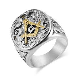 JIPSJICI Stainless Steel Freemason Masonic Signet Rings Classic Master Mason Biker Band Jewelry Gifts, Metal, No Gemstone