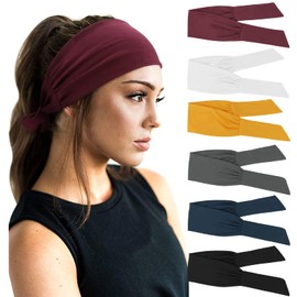 AQOKKA 6 Pack Adjustable Headbands for Women Non Slip Elastic Wide Head Bands for Women's Hair for Workout Sports Running Yoga
