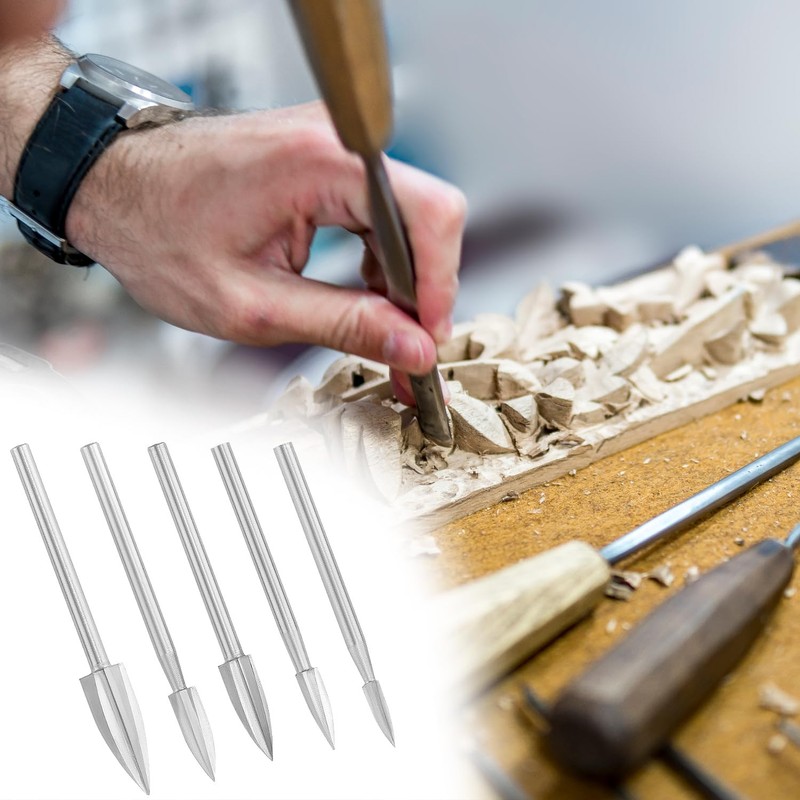 QWORK Wood Carving Tools, 5 PCS HSS Engraving Drill Bit