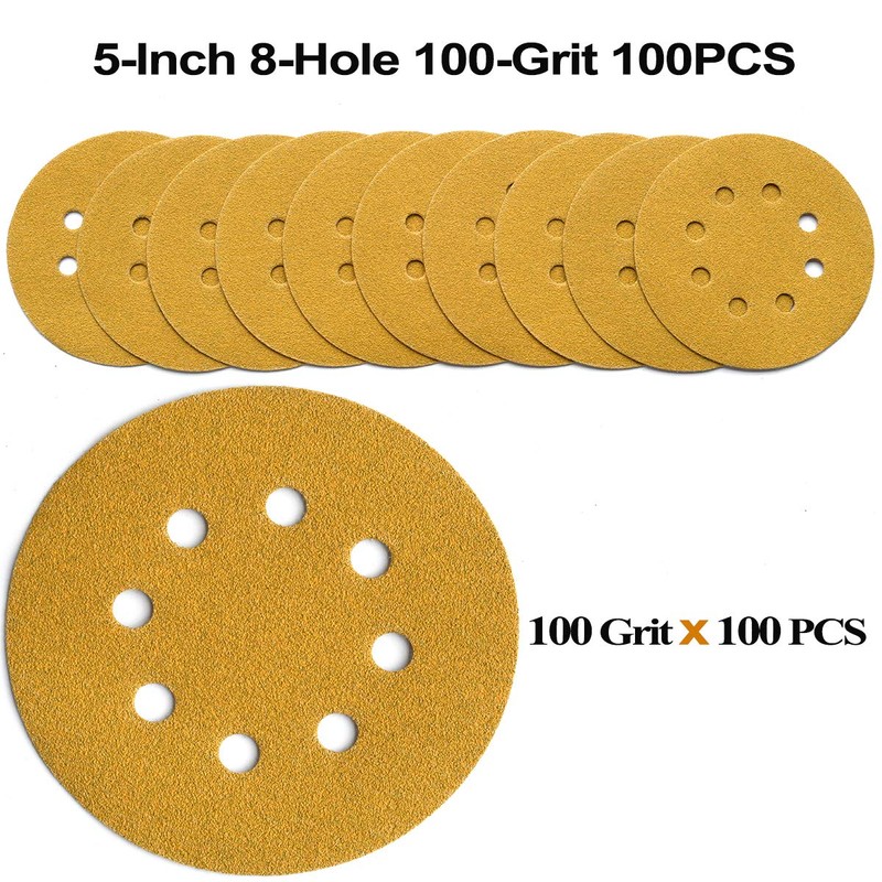 Aiyard 5-Inch 8-Hole Hook and Loop Sanding Discs 100-Grit Random