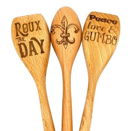 Fleur de Lis or Roux the Day or Peace Love & Gumbo Wooden Cooking Spoon, Choice of Engraved Wooden Spoons, Cajun Roux Spoons, New Orleans Louisiana Cooking Stocking Stuffer