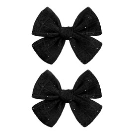 YanJie 2PCS Lace Hair Bow Clips 4’’ Black Alligator Barrettes Bows with Rhinestone Baby Girl Hair Accessories for Infant Toddler Kids Teen Girls