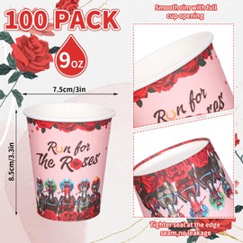 FYSUIMU 100 Pcs Kentucky Derby Paper Cups Horse Racing Disposable Cups Run for the Roses Party Drinkware for Hot Cold Drinks Derby Day Holiday Table Supplies, 9 oz