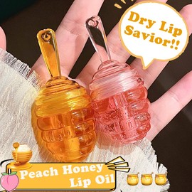 2 Pcs Natural Sleeping Lip Mask, Moisturizing Honey Pot Lip Oil Lip Gloss, Long Lasting & Nourishing Lip Glow Oil, Hydrating & Prevention Dry & Cracked Lip Scrubs Exfoliator (Honey+Peach)