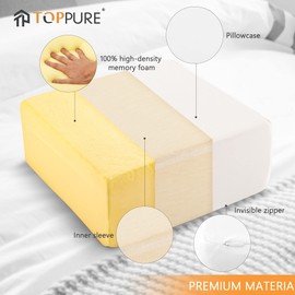 TOPPURE Cube Memory Foam Pillow for Side Sleepers (12"/12"/5" Extra Soft), Cervical Pillow for Neck Pain, Coach Pillow, Travel Pillow, Pillowcase Removeable and Washable, White