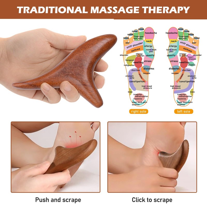 Set of 4 Wooden Massage Sticks, Triangular Knobble, Trigger Massage