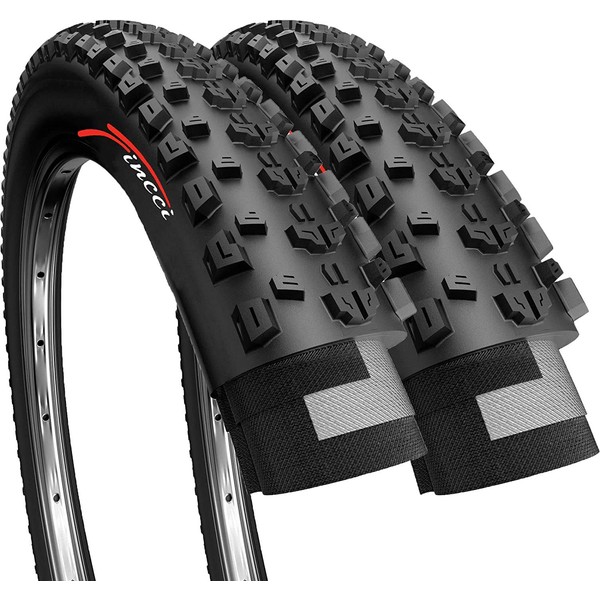 Fincci Pair of Bike Tires 26 x 1.95 Inch 50-559 Foldable 60 TPI All Mountain Enduro Tire for MTB Hybrid Bike Bicycle - 26x1.95 Mountain Bike Tire Pack of 2