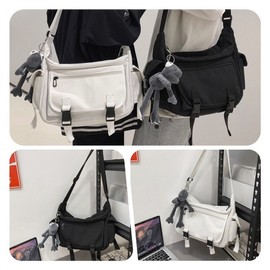 Bag crossbody bag canvas bag hobo bag school bag messenger bag men women bag eco casual bag student bag (printable) square auxiliary square crossbody bag ( (White) Includes doll (gray frog)