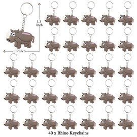 KeeStar 40 Pack Rhino Keychains Party Favors for Safari Animal Party, Wild Animal Themed Baby Shower, Birthday Decorations, Wedding, School Carnival Rewards, Classroom Prize