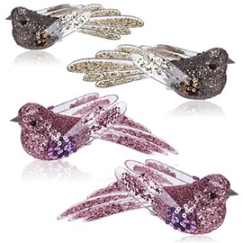 com-four® 4x Christmas tree decorations decorative bird - little birds with sequins for Christmas tree decorations - plastic birds with clip for Christmas
