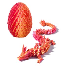 3D Printed Dragon, 3D Dragon 3D Printed Animals, Dragon Toy for Birthday Gifts Car Interior Decoration, Flexible Joints Dragon Home Desk Decor Desk (Laser red with Dragon Egg)