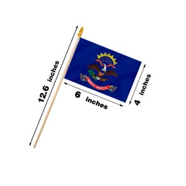 North Dakota State Handheld Stick Flag 4x6 Inch 12 Pack Small Mini ND Flag On Wooden Stick For Patriotic Festival Events Party Decoration (ND, 4X6 In)