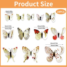 24PCS 3D Butterfly Wall Sticker Double Layer Butterflies Wall Art Stickers Girls Bedroom Decorations Butterfly Wall Decals DIY Art Crafts for Home Garden Classroom Party Decor (White)