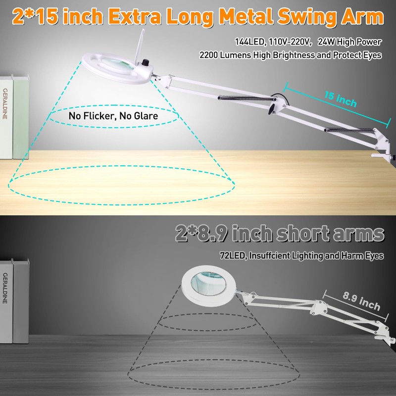 10X Magnifying Glass with Light and Stand, NUEYiO 2200 Lumens