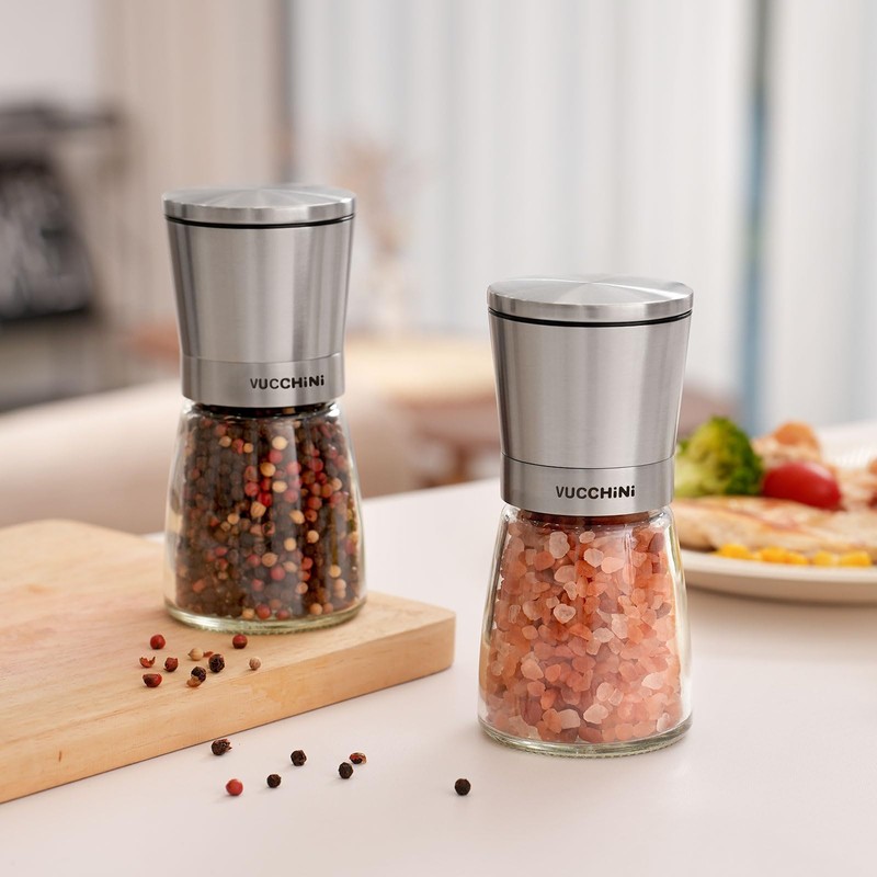 VUCCHINI Salt and Pepper Grinder Set - Adjustable Stainless Steel