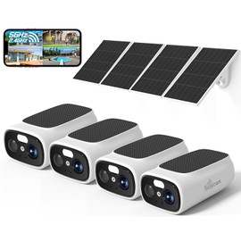 Rraycom Solar Security Cameras Wireless Outdoor, 2.4/5Ghz WiFi Cameras for Home Security, Home Security Camera System,2.5K Color Night Vision, Waterproof,2-Way Audio, Cloud/SD, Work w/Alexa,4 Cam-Kit