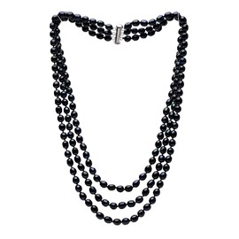 Treasure Bay Beautiful Women's Freshwater Pearl Necklace Three Layers, Chunky Choker All in One. (Black)