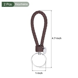 YOKIVE 2 Pcs Braided Leather Keychains with Stainless Steel Key Ring Sleeve, Home PU Keys Ring Woven Decorating Lanyard Straps for Bags Wallets (Light Brown)