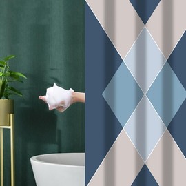 Lkw Ogechi Blue Shower Curtains 200cm Drop Max 240cm, Polyester Weighted Shower Curtains for Bathroom, Prism Patten Washable and Anti-mould Fabric Shower Curtain Liners (240x200cm)