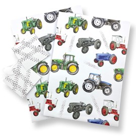 Tractor Recycled and Recyclable Gift Wrapping Paper - Vintage and Modern Tractors - 2 Sheets and 2 Tyre Track Gift Tags - Birthday Wrapping - Christmas - Father's Day