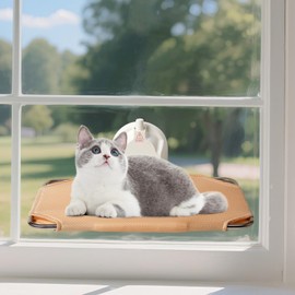 LORESJOY Cat Window Perch, Cordless Foldable Cat Hammock Bed, Strong Suction Cup with Suction Warning, Solid Metal Frame for Indoor/Outdoor Use, Balconies, Caravans
