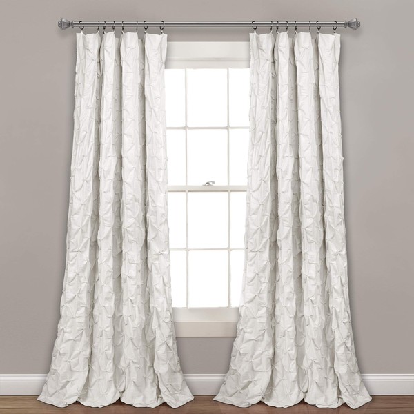 Lush Decor Ravello Pintuck Vintage Chic Farmhouse Curtains, Single Curtain Panel, 52"W x 84"L, White