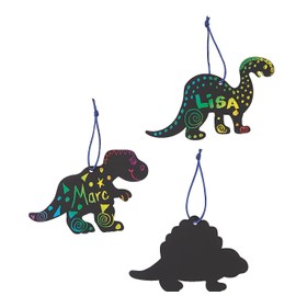 Fun Express Magic Color Scratch Dinosaurs Includes 12 Scratching Tools and 24 Satin Ribbons - DIY Crafts for Kids - VBS Vacation Bible School Supplies/Decor - Bulk Set of 24