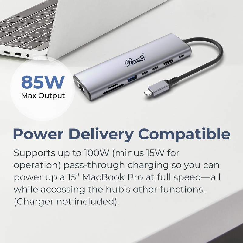 Rosewill 8-in-1 USB-C Hub with 4K HDMI 2.0, 10Gbps USB-A