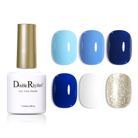 Double Rhythm Gel Nail Polish Set of 6 Colors Baby Light Pastel Milky Nail Polish Starter Kit Art DIY Salon Home (Light Dark Navy Blue White Gold,Kit 17)