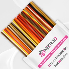 12 Basic Colors PCL Filament Strands for 3Doodler Start+ 3D Pen, Low Print Temperature Filament Only Fit for 3Doodler Start 3D Pen, Each Color 15cm x 5pc, Total 60pcs 900cm PCL Filament by MIKA3D