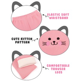 Cooraby 3 Pack Girls Fleece Lined Leggings Cotton Kitty Printed Winter Warm Tights Thick Elastic Thermal Pants for Kids