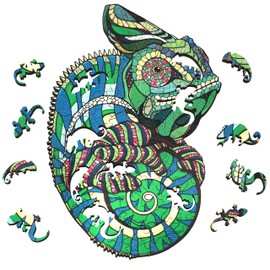 EWA Eco Wood Art 3D Chameleon Puzzle – Captivating Wooden Craft Kit – Sustainable DIY Assembly Model for Adults