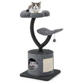 Tangkula Cat Tree for Indoor Cats, 35 Inch Small Cat Tower with Curved Metal Supporting Frame, Sisal Scratching Board, 2 Perches, Cat Condo, 3-Layer Flower Cute Cat Tree for Large Cats