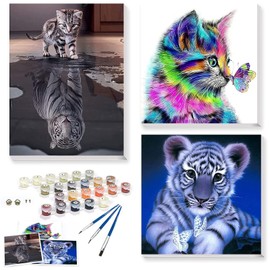YFWUQI Paint by Numbers Adult Animals, Paint by Numbers from 6 7 8 9 10 11 Years Girls Boys Paint by Numbers Adult Paint by Numbers Children Teenagers Paint by Numbers Cat Tiger Canvas Set
