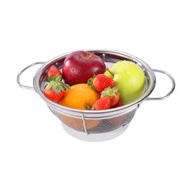 Royal Cuisine Stainless Steel Colander with Loop Handles Perforated Professional Strainer for Kitchen Pasta/Vegetable/Rice/Fruit/Food with Solid Ring Base (8inch)