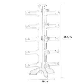 Sunglasses Display, Pack of 2 Glasses Stands, 5 Glasses, Glasses Holder for Multiple Glasses, Sunglasses Stand, Transparent, Glasses Holder Plastic for Storage and Presentation, 16 x 16 x 31.5 cm