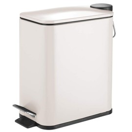 mDesign 5 Liter Rectangular Small Steel Step Trash Can Wastebasket, Garbage Container Bin for Bathroom, Powder Room, Bedroom, Kitchen, Craft Room, Office - Removable Liner Bucket - Cream/Beige