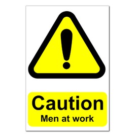 Caution Men At Work Warning Stickers x2 – Peel and Stick Safety Sign for Workplace, Construction Site, or Industrial Use – 200mm x 300mm, Bold Text for Visibility