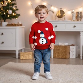 Infant Newborn Baby Christmas Sweater Cute Candy Cane Warm Knitted Sweater Top Toddler Fall Winter Clothes (Red Snowman, 18-24 Months)