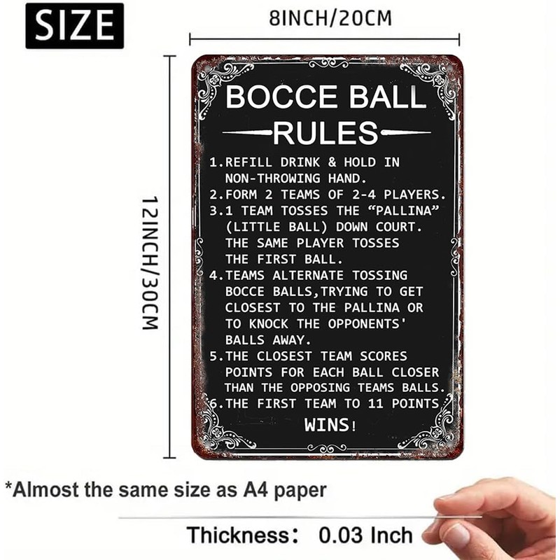Bocce Ball Rules Funny Tin Sign Metal Signs Scoring Rules