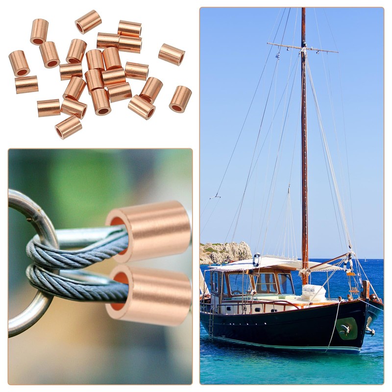 sourcing map 1/16"(1mm) Wire Rope Stop Sleeve, Copper Crimping Loops