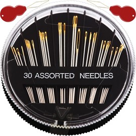 Premium 30/60 Pack Sewing Needles for Hand Sewing Repair with 2 Threaders, 6 Sizes Assorted Large Eye Stitching Needles for Embroidery and Handsewing
