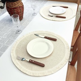 SLOW COW Round Placemats 15 inch Washable Set of 2 Off White