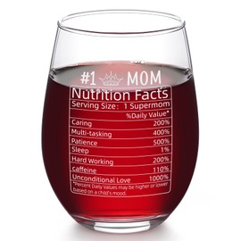 Futtumy 17 Oz Mom Nutrition Facts Wine Glass, Gifts for Mom, Mothers Day Gifts for Mom from Daughter, Mom Gifts for Christmas Birthday, Gift for Mom from Son, Cool First Mothers Day Gifts for New Mom