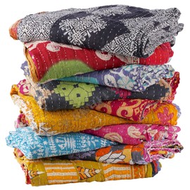 Krati Exports Vintage Kantha Quilts Handmade Old Saree Made gudari Boho Bedding Throw Blanket Bedspread rally