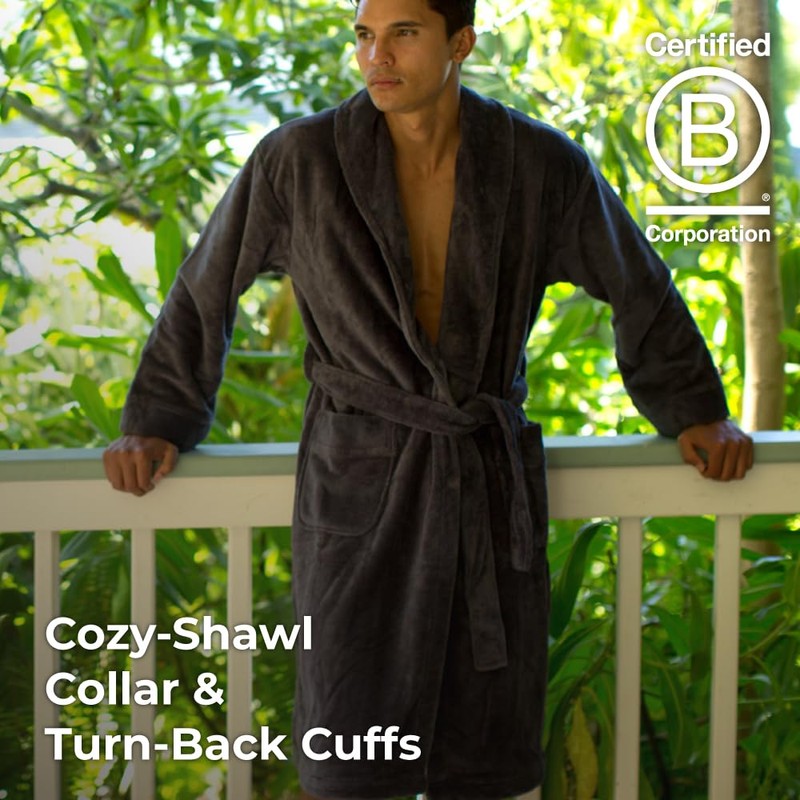 Cariloha Plush Bath Robe | Graphite | Unisex, Small/Medium |