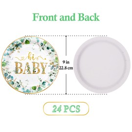 TOPWAYS Baby Shower Decorations 23cm Plates, Eucalyptus Baby Shower Decorations Boy Girls Neutral Baby Party Disposable Paper Plates for Baby Shower Gender Reveal Decoration (Plates 9inch 24pcs)